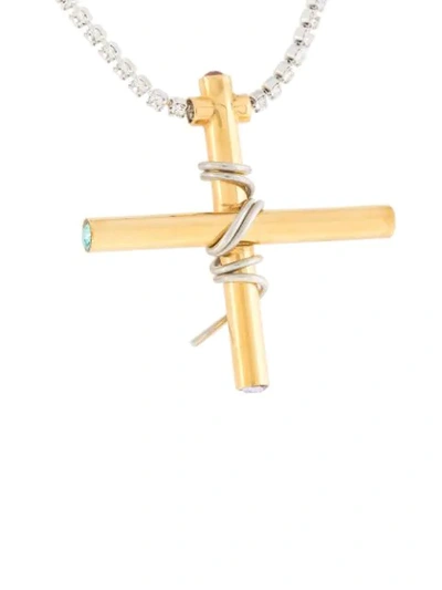 Shop Le Chic Radical Wrap Cross Pendant Necklae In Silver