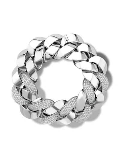 Shop Pragnell 18kt White Gold Diamond Cuba Large Chain Bracelet