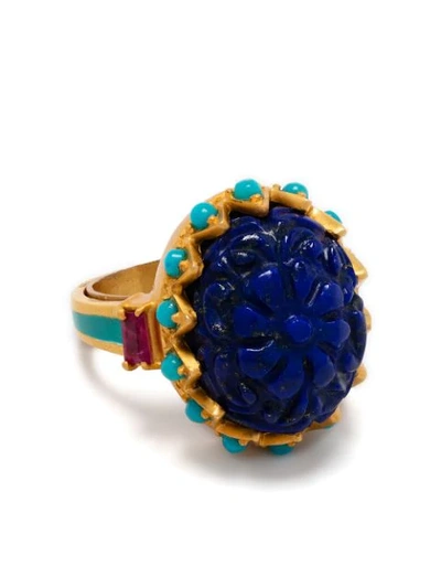 Shop Akansha Sethi Lapis Flower Ring In Gold