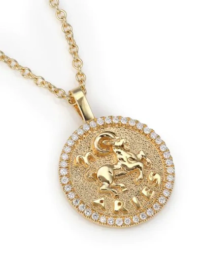 Shop Anita Ko 18kt Yellow Gold Diamond Aries Zodiac Pendant Necklace