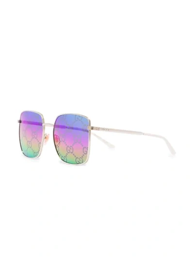 Shop Gucci Gg-monogram Square-frame Sunglasses In Blue