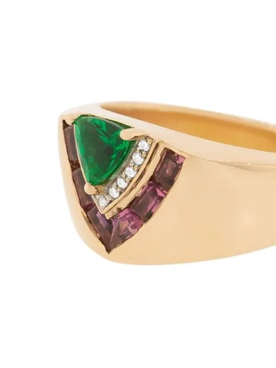 Shop Emily Wheeler 18kt Rose Gold, Emerald, Pink Sapphire And Diamond Tiered Signet Ring In Green