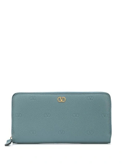 Shop Valentino Calf Leather Vlogo Detail Wallet In Blue