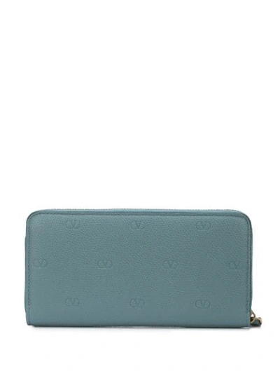 Shop Valentino Calf Leather Vlogo Detail Wallet In Blue