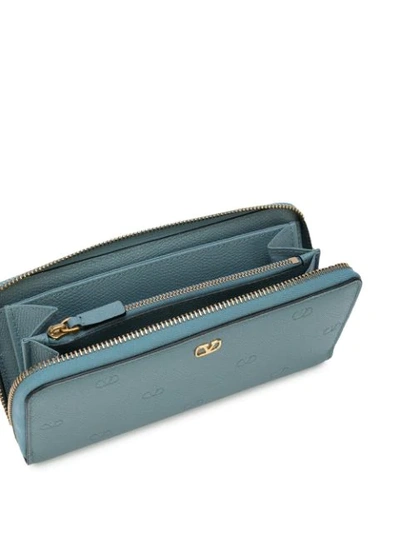Shop Valentino Calf Leather Vlogo Detail Wallet In Blue