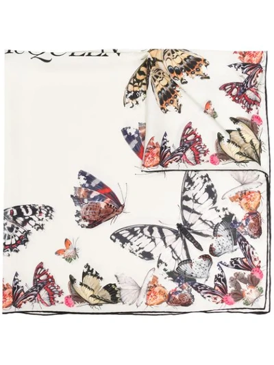 Shop Alexander Mcqueen Butterfly Decay Printed Scarf In Ivory/black