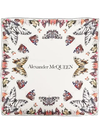 Shop Alexander Mcqueen Butterfly Decay Printed Scarf In Ivory/black