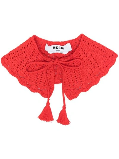 Shop Msgm Tassel Knitted Collar In Red