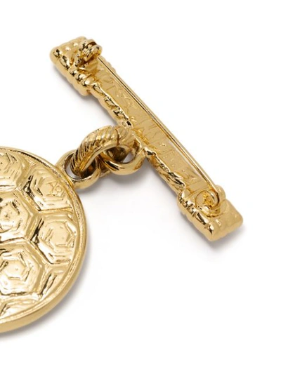 Pre-owned Saint Laurent Glass Stone Dangling Brooch In Gold