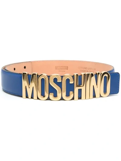 Shop Moschino Logo-plaque Adjustable Belt In Blue