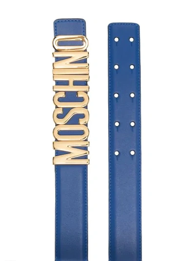 Shop Moschino Logo-plaque Adjustable Belt In Blue