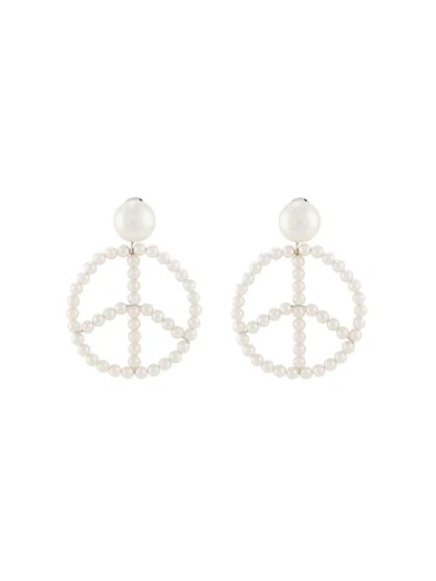 Shop Moschino Peace Pearl-embellished Pendant Earrings In White