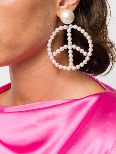 Shop Moschino Peace Pearl-embellished Pendant Earrings In White
