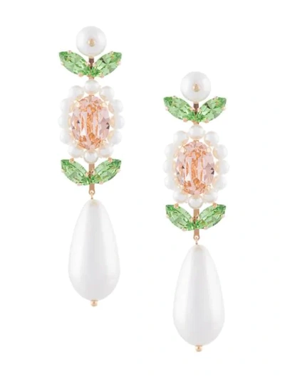Simone Rocha Crystal Embellished Pear Drop Earrings White Green In Green