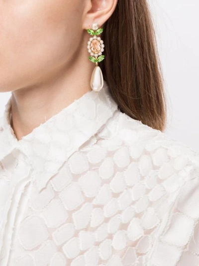 Simone Rocha Crystal Embellished Pear Drop Earrings White Green In Green