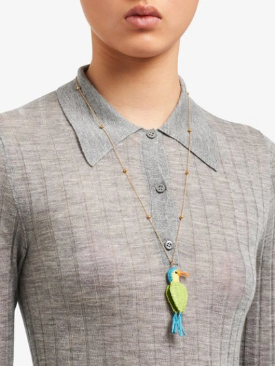 Shop Prada Bird Pendant Necklace In Green