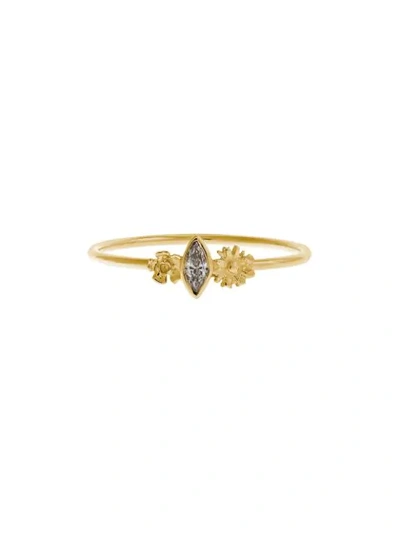 Shop Alex Monroe 18kt Yellow Gold Floral And Marquise-cut Diamond Ring