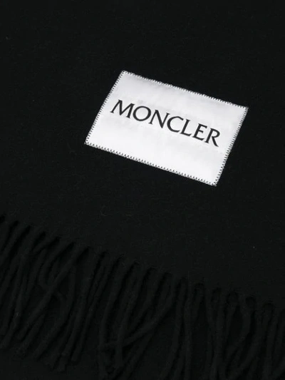 Shop Moncler Logo-patch Fringed Winter Scarf In Black