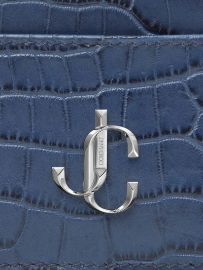 Shop Jimmy Choo Umika Croc-embossed Leather Cardholder In Blue