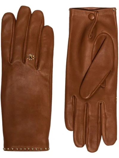 Shop Agnelle Jeslyn Stud-embellished Gloves In Brown