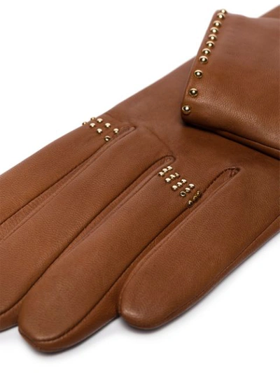 Shop Agnelle Jeslyn Stud-embellished Gloves In Brown