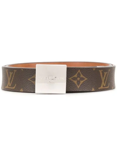 Pre-owned Louis Vuitton 2002  Ceinture Carre Buckle Belt In Brown