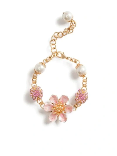 Shop Dolce & Gabbana Floral Chain Bracelet In Gold