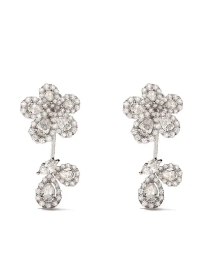 Shop David Morris 18kt White Gold Le Jardin Small Diamond Earrings