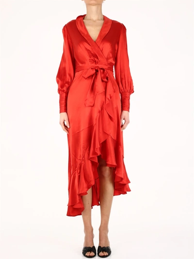 Shop Zimmermann Wrap Midi Dress Red