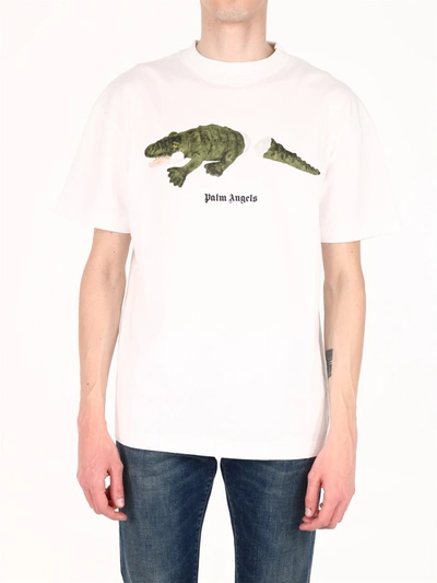 Shop Palm Angels T-shirt Crocodile White