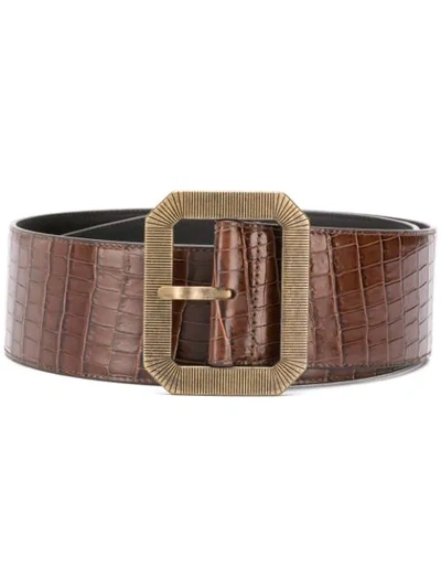 Shop Saint Laurent Crocodile-embossed Square Corset Belt In Brown