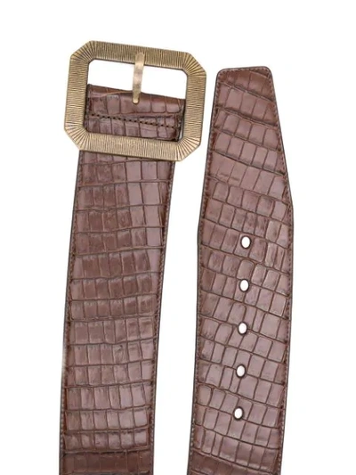 Shop Saint Laurent Crocodile-embossed Square Corset Belt In Brown