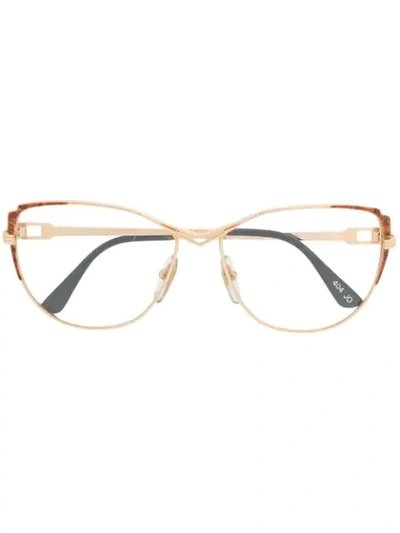 Pre-owned Saint Laurent 1980s Cat-eye Frame Glasses In Gold