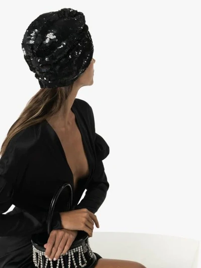 Shop Mary Jane Claverol Adele Beaded Sequin Head-wrap Cap In Black