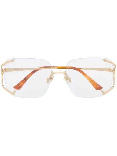 Shop Gucci Rimless Square-frame Glasses In Gold