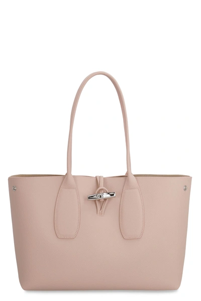 Shop Longchamp Roseau Leather Tote In Pink
