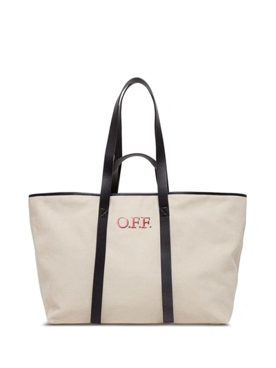 Shop Off-white Canvas Commercial Tote In Beige Red