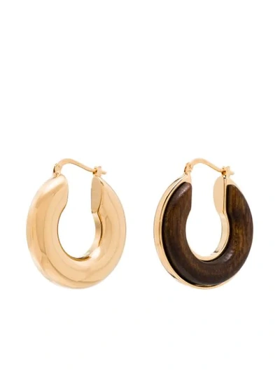 Shop Jil Sander Wood Detail Hoop Earrings In Gold