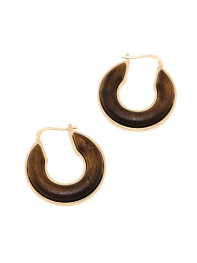 Shop Jil Sander Wood Detail Hoop Earrings In Gold
