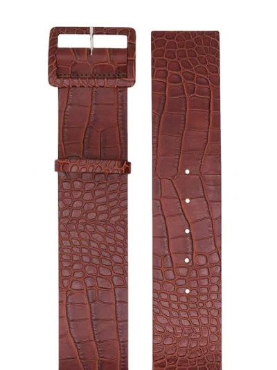 Shop Msgm Crocodile-embossed Leather Belt In Brown