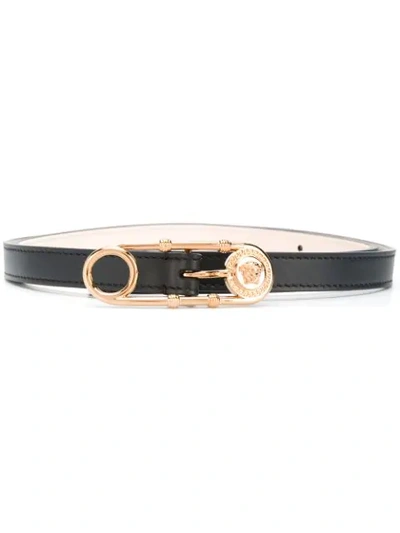 Shop Versace Buckle Detail Skinny Belt In Black