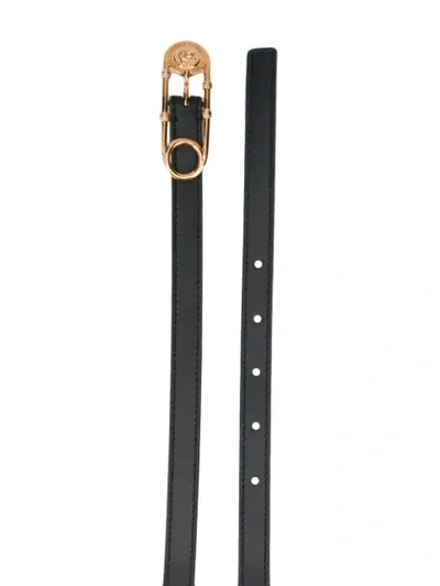 Shop Versace Buckle Detail Skinny Belt In Black