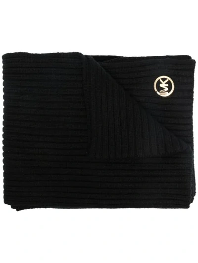 Shop Michael Michael Kors Ribbed Knit Scarf In Black
