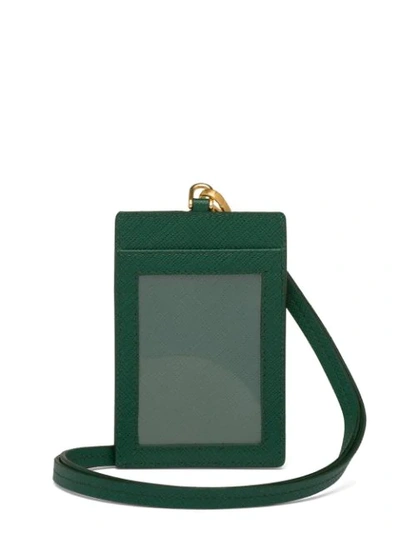 Shop Prada Leather Badge Holder In Green