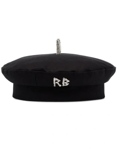 Shop Ruslan Baginskiy Crystal-logo Cotton Beret In Black