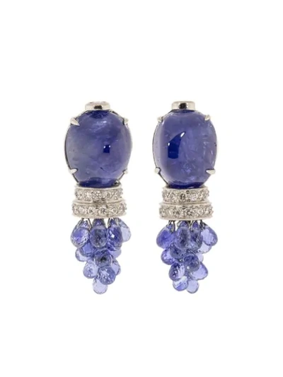 Shop Saboo Fine Jewels 18kt White Gold Sapphire Diamond Earrings In Whtgld