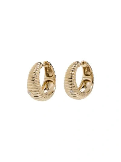 Shop Yvonne Léon 9kt Yellow Gold Ridged Diamond Hoop Earrings