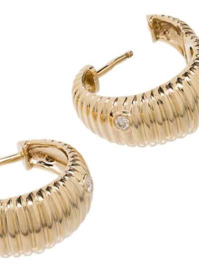 Shop Yvonne Léon 9kt Yellow Gold Ridged Diamond Hoop Earrings