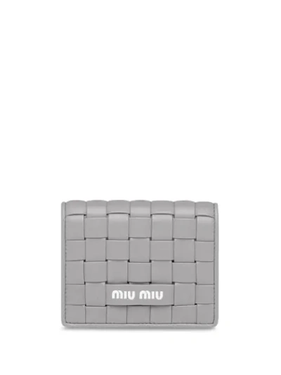 Shop Miu Miu Woven Compact Wallet In Grey