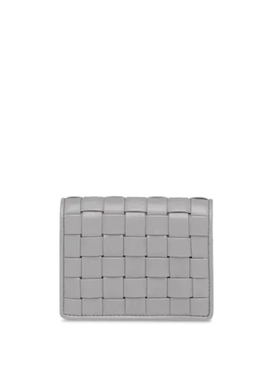 Shop Miu Miu Woven Compact Wallet In Grey